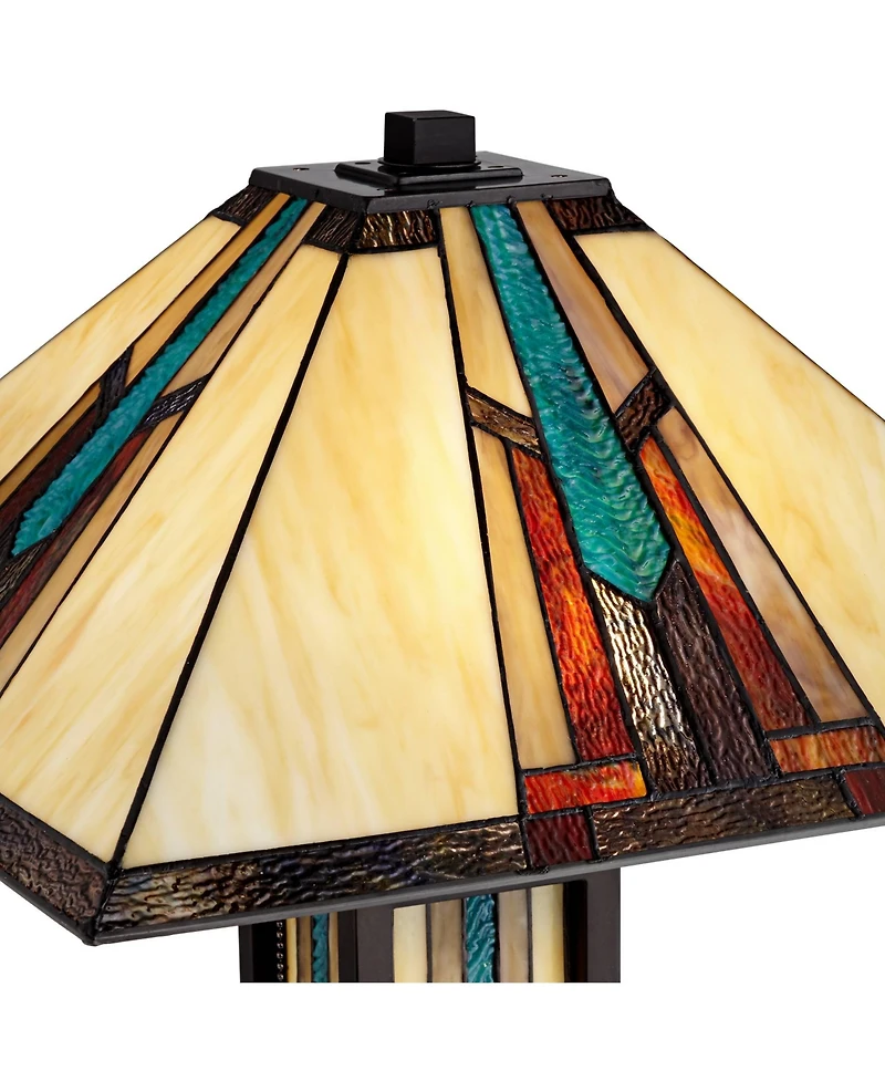 Robert Louis Tiffany Ranier Rustic Mission Floor Lamp 59 1/2" Tall Bronze with Led Nightlight Stained Art Glass Shade for Living Room Bedroom Off