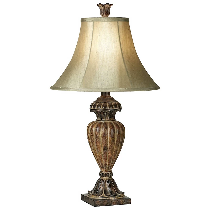Regency Hill Traditional Table Lamp Urn 25.5" High Two Tone Bronze Off White Bell Shade for Living Room Family Bedroom Bedside Nightstand