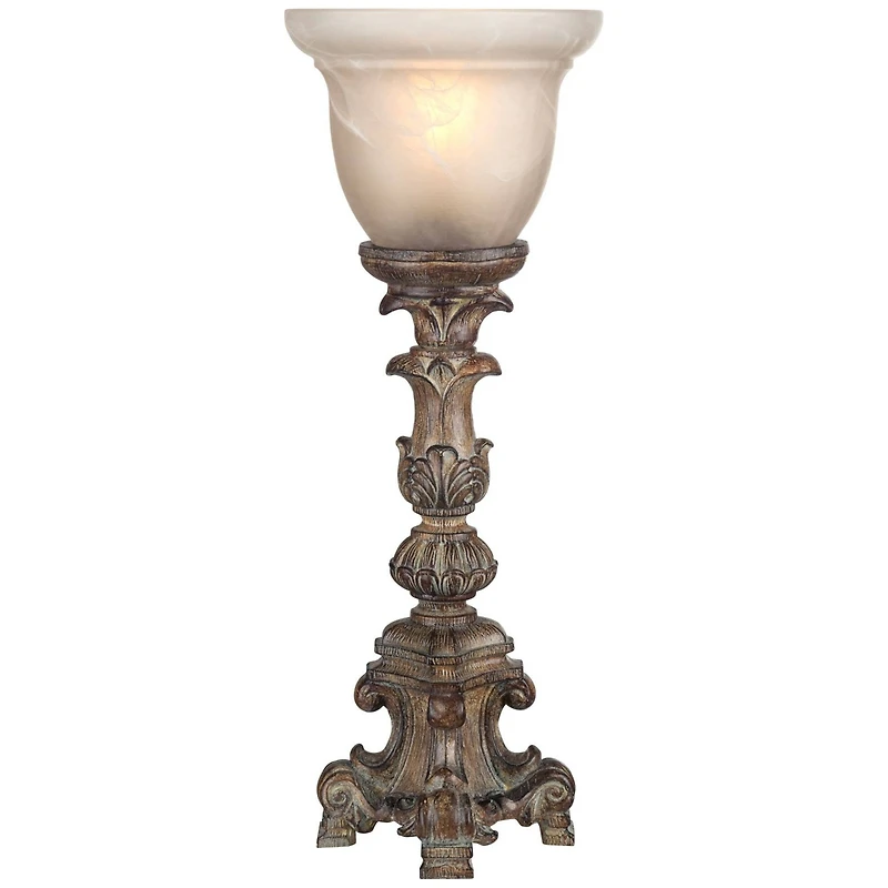 Regency Hill French Led Uplight Desk Table Lamp 18" High Beige Wash Candlestick Alabaster Glass Shade for Bedroom Bedside Office