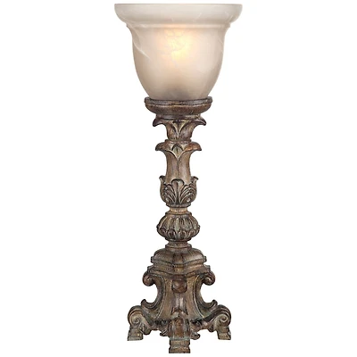Regency Hill French Led Uplight Desk Table Lamp 18" High Beige Wash Candlestick Alabaster Glass Shade for Bedroom Bedside Office