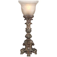 Regency Hill French Led Uplight Desk Table Lamp 18" High Beige Wash Candlestick Alabaster Glass Shade for Bedroom Bedside Office