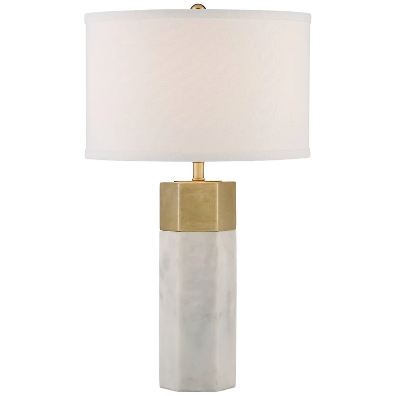 Possini Euro Design Leala Modern Accent Table Lamp 21" High Faux Marble Gold Metal White Drum Shade for Bedroom Living Room Bedside Nightstand Of