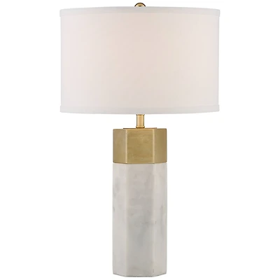 Possini Euro Design Leala Modern Accent Table Lamp 21" High Faux Marble Gold Metal White Drum Shade for Bedroom Living Room Bedside Nightstand Of