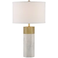 Possini Euro Design Leala Modern Accent Table Lamp 21" High Faux Marble Gold Metal White Drum Shade for Bedroom Living Room Bedside Nightstand Of