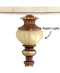 Hyde Park Rustic Vintage like Floor Lamp with Nightlight Glass Tray 65" Tall Bronze Gold Metal Pearl White Frosted Glass Fabric Bell Shade for Li