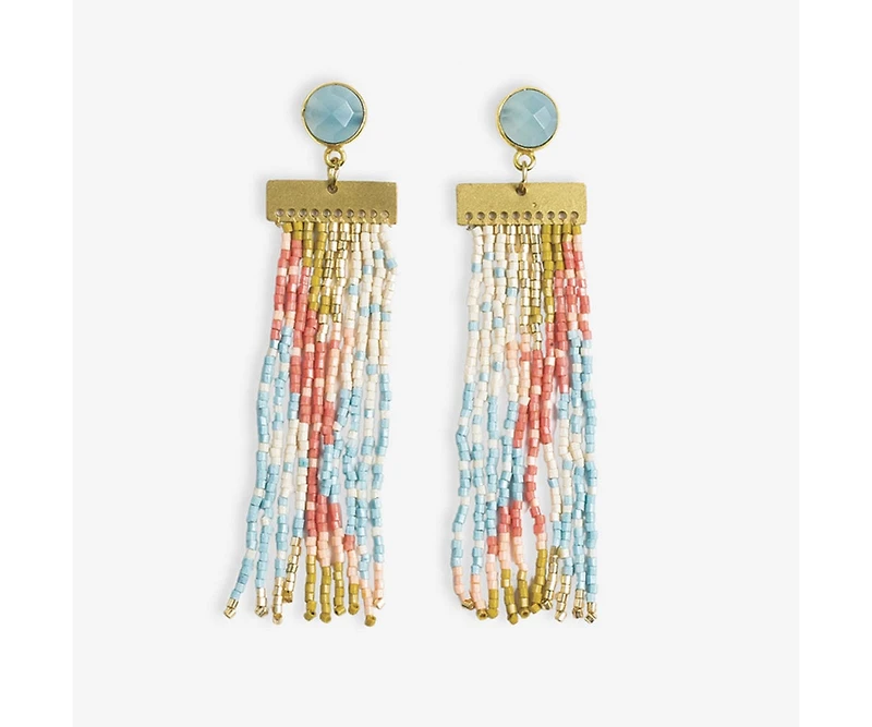 Lilah Semi-Precious Stone Post With Organic Shapes Beaded Fringe Earrings