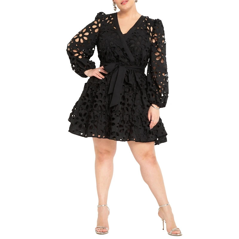 Eloquii Plus Tiered Eyelet Mini Dress