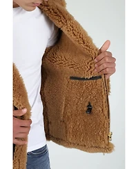 Men's Aviator Jacket, Silky Brown with Ginger Curly Wool