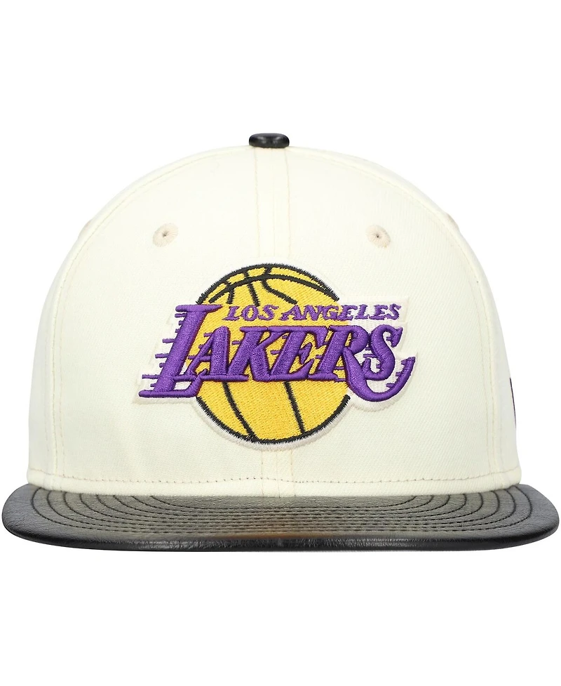 New Era Men's White/Black Los Angeles Lakers Faux Leather - Polyurethane Visor Two-Tone 59FIFTY Fitted Hat