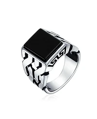 Bling Jewelry Cuban Curb Link Chain Band Rectangle Signet Ring Sterling Silver