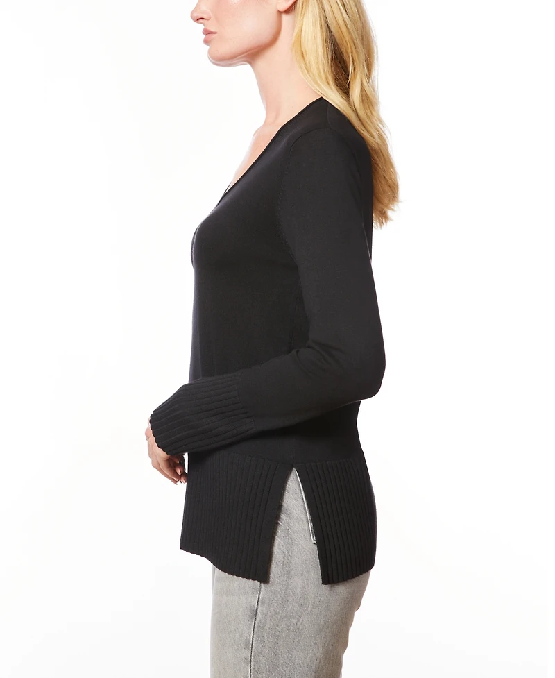 Melissa Paige Women's V-Neck Wide-Hem Wide-Cuff Sweater