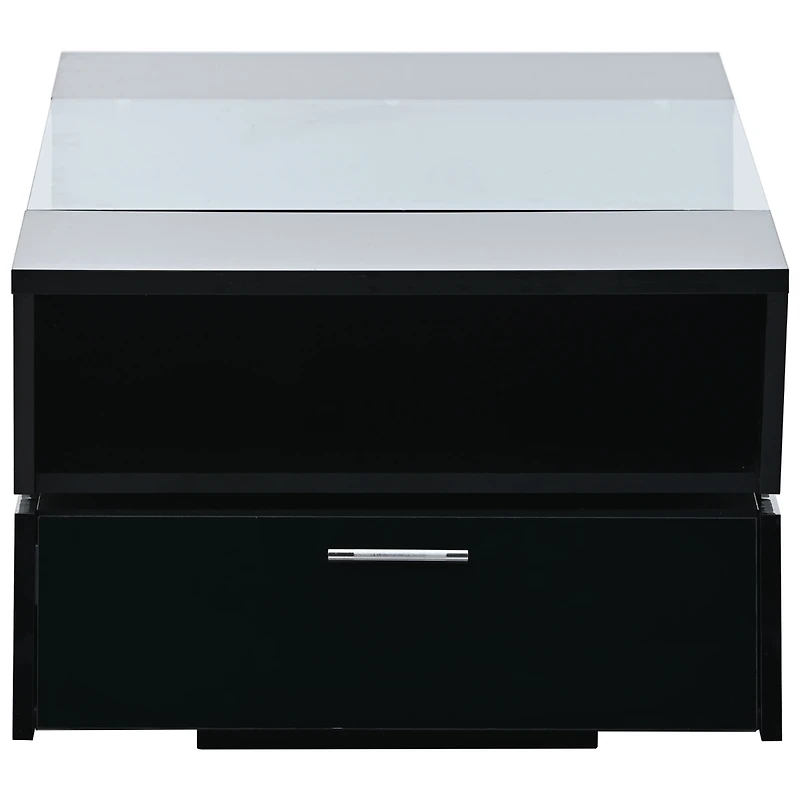 Simplie Fun 6mm Glass-Top Coffee Table With Open Shelves And Cabinets, Geometric Style Cocktail Table