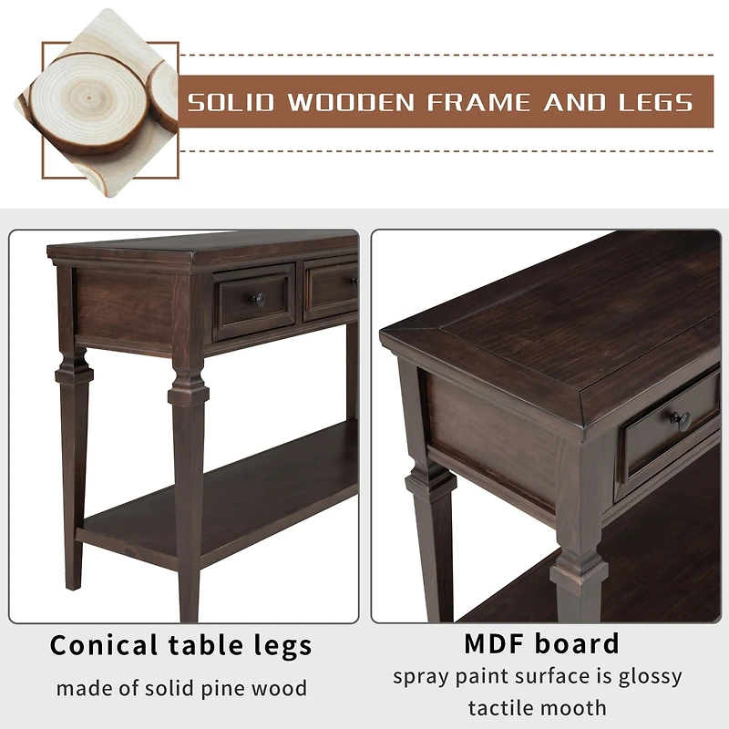 Streamdale Retro Console Table with Drawers and Open Shelf