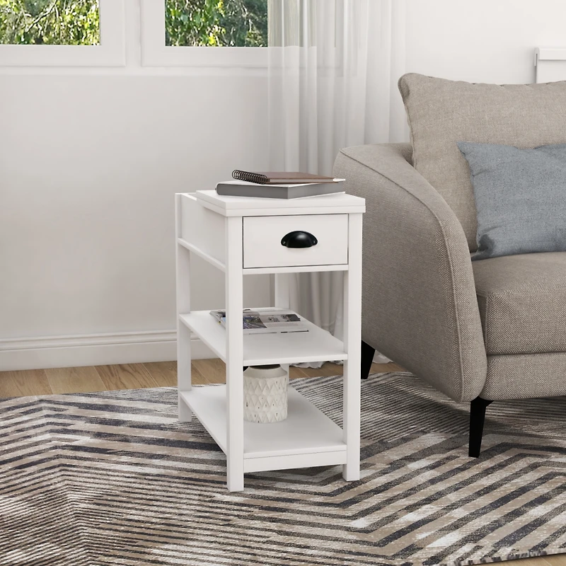 Streamdale Furniture Narrow Sided Table With Drawers And Bottom Partition In Flip Over Design - White
