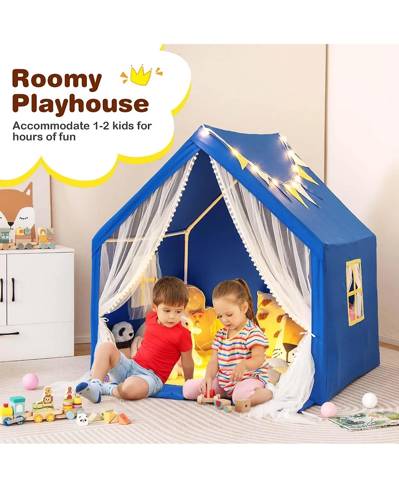 Costway Large Play Tent Kids & Toddlers Playhouse with Washable Cotton Mat, Star Lights