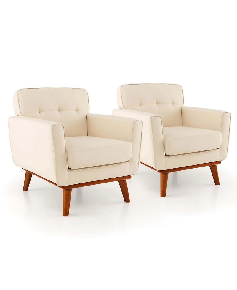 Modern Accent Chair Upholstered Linen Fabric Armchair with Removable Cushion