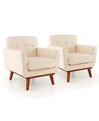 Modern Accent Chair Upholstered Linen Fabric Armchair with Removable Cushion