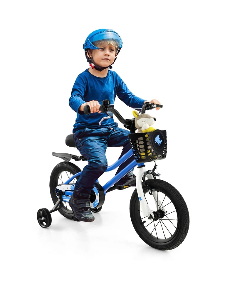 14'' Kid's Bike with Removable Training Wheels & Basket for 3-5 Years Old