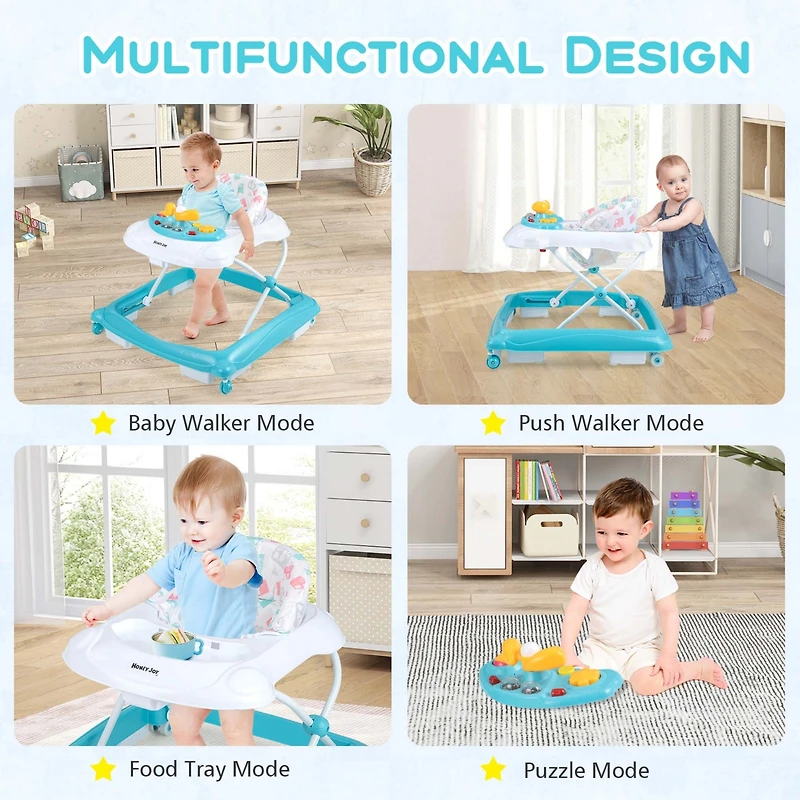 Costway Foldable Baby Walker with 3 Adjustable Heights Comfy Padded Seat Music Tray