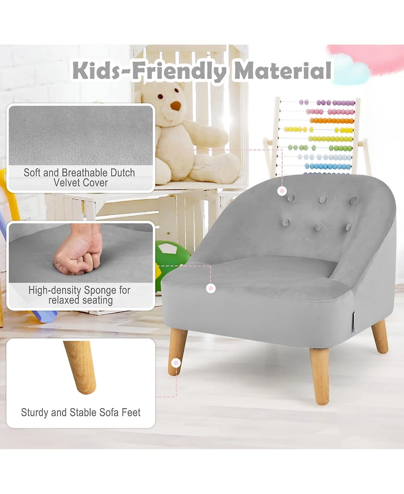 Kids Sofa Chair w/ Ottoman Toddler Single Sofa Velvet Upholstered