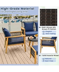 Costway 7 Piece Conversation Set Rattan Woven Chair Set with 2 Coffee Tables & 2 Ottomans