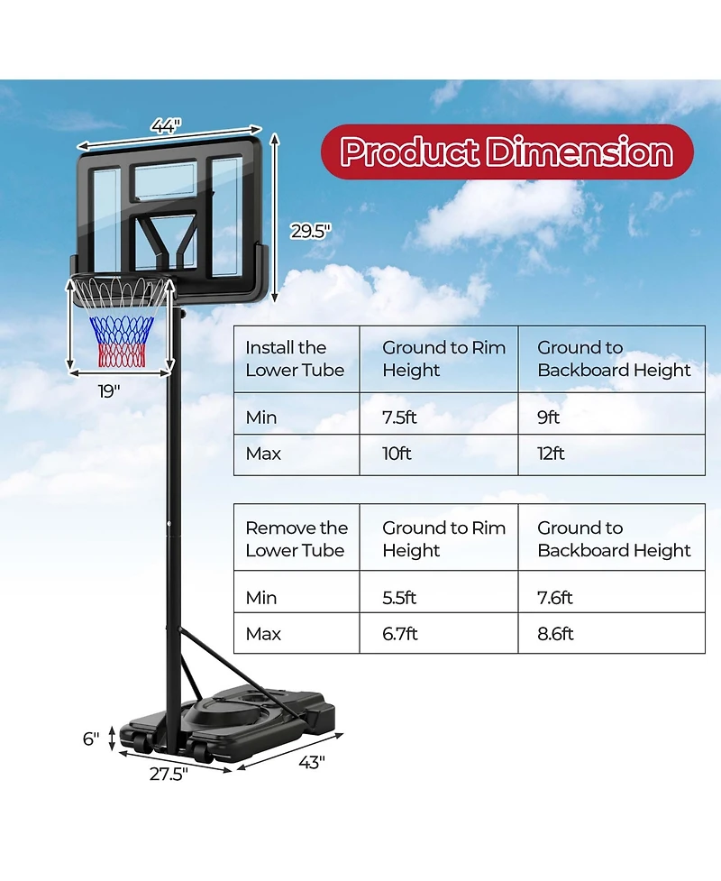 Portable Basketball Hoop 7.5-10FT Adjustable Basketball Goal System