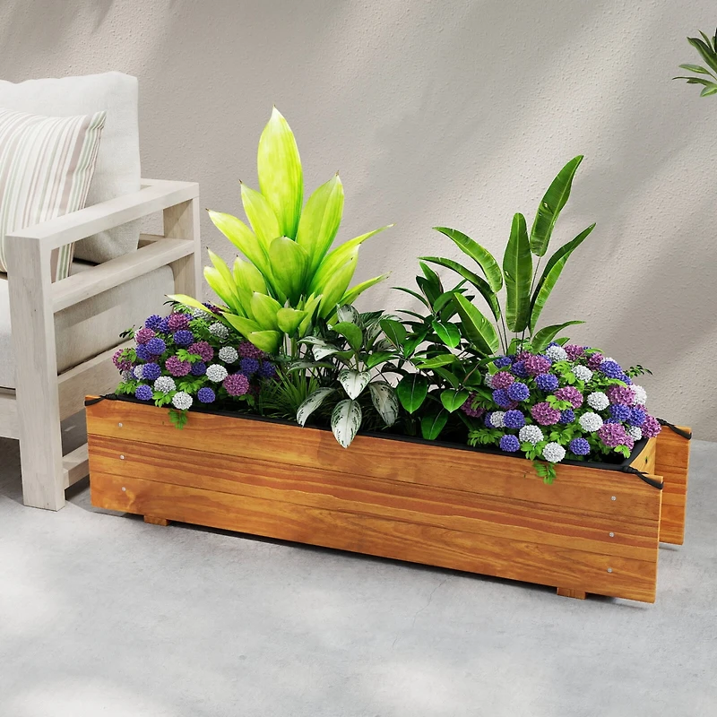 Raised Garden Bed Wood Rectangular Planter Box with 2 Drainage Holes