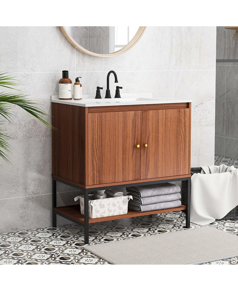 31" Bathroom Vanity Sink Combo Wooden Bathroom Storage Cabinet with Doors