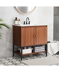 31" Bathroom Vanity Sink Combo Wooden Bathroom Storage Cabinet with Doors