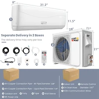 9000 Btu Split Air Conditioner & Heater Wall Mount Ac Unit with Remote Control