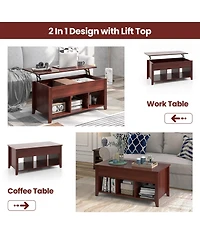 Lift Top Coffee Table with Hidden Compartment and Storage Shelves