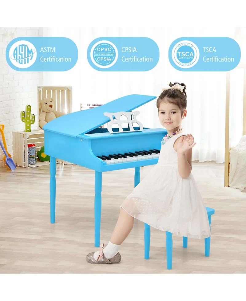 30-Key Classic Baby Grand Piano Toddler Toy Wood with Bench & Music Rack