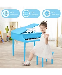 30-Key Classic Baby Grand Piano Toddler Toy Wood with Bench & Music Rack