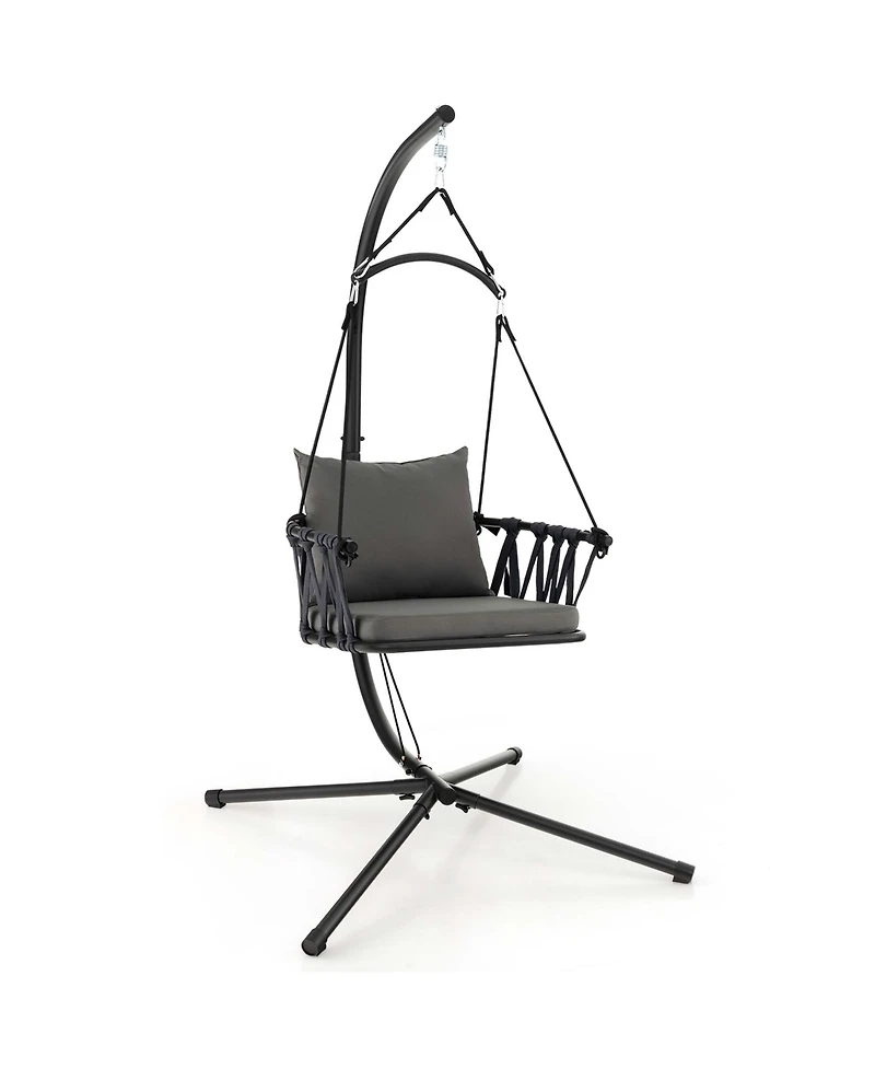 Hanging Swing Hammock Chair with Stand Metal Frame Woven Backrest Seat Cushions