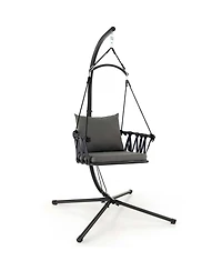 Hanging Swing Hammock Chair with Stand Metal Frame Woven Backrest Seat Cushions