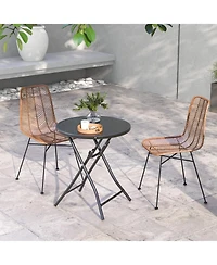 23'' Round Folding Table Outdoor Patio Bistro Table with Tempered Glass Tabletop