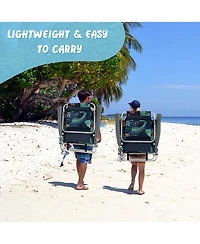 Gymax 2-Pack Folding Backpack Beach Chair Table Set 5-Position Outdoor Reclining Chair