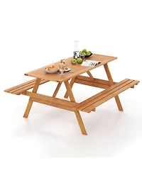 Gymax 6 Person Picnic Table Set w/ Table 2 Built-in Benches 2'' Umbrella Hole Patio