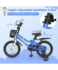 16'' Kid's Bike with Removable Training Wheels & Basket for 4-7 Years Old
