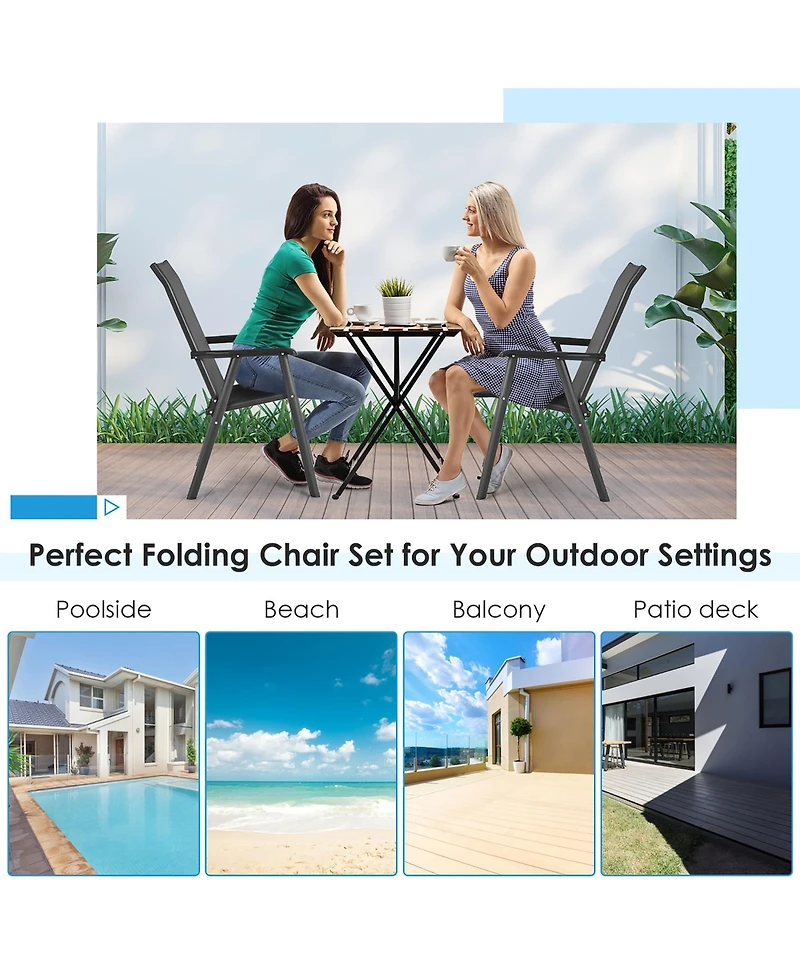 2PCS Patio Folding Dining Chairs Portable Camping Armrest Garden