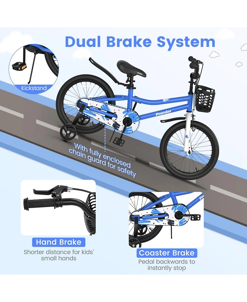 18'' Kid's Bike with Removable Training Wheels & Basket for 4-8 Years Old