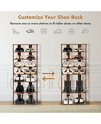 Patented 7-Tier Double Rows Shoe Rack Vertical Wooden Storage Organizer Rustic