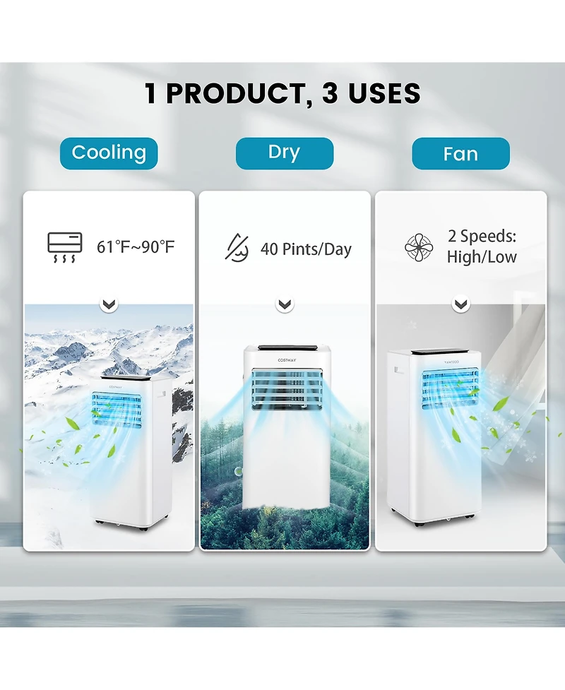 8000 Btu Portable Air Conditioner 3-in-1 Ac Unit with Cool Fan Dehum Sleep Mode