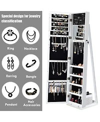 Mirrored Jewelry Cabinet Lockable Standing Storage Organizer W/ Shelf