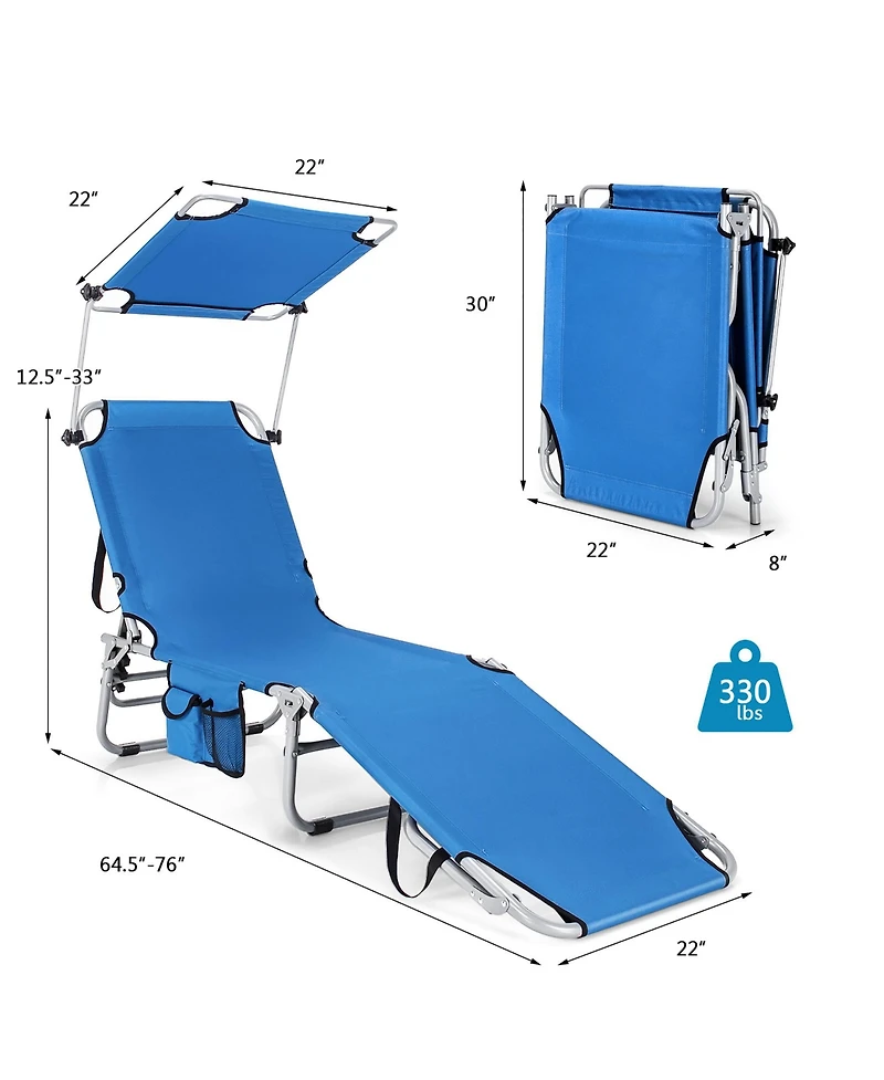 Costway Foldable Lounge Chair Outdoor Adjustable Beach Patio Pool Recliner