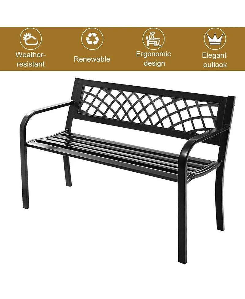 Costway Patio Park Garden Bench Porch Path Chair Outdoor Deck Steel Frame
