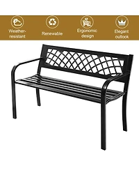 Costway Patio Park Garden Bench Porch Path Chair Outdoor Deck Steel Frame