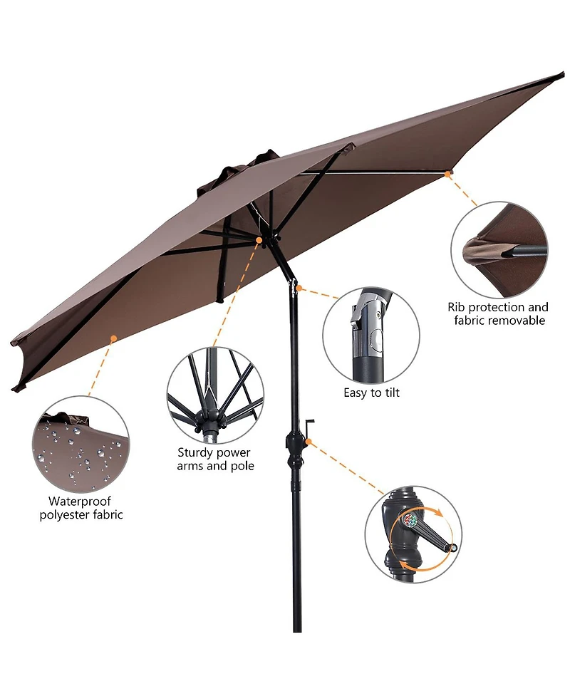 9FT Patio Umbrella Patio Market Steel Tilt W/ Crank Outdoor Yard Garden