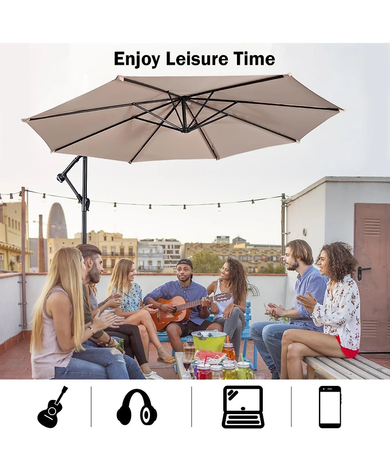 10' Hanging Umbrella Patio Sun Shade Offset Outdoor Market W/t Cross Base