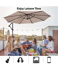 10' Hanging Umbrella Patio Sun Shade Offset Outdoor Market W/t Cross Base